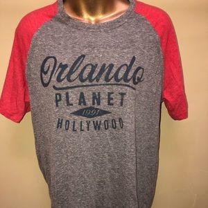 Vintage Orlando planet Hollywood t shirt size large red gray 1991 raglan